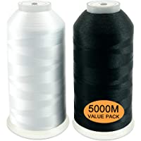 New brothread Conjunto de 2 (Blanco+Negro) Poliéster Bordado Máquina Hilo Grande carrete 5000M para todas las máquinas…